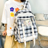 Girls Plaid Nylon Laptop Backpack Large Capacity School Bag