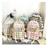 Girls Plaid Nylon Laptop Backpack Large Capacity School Bag