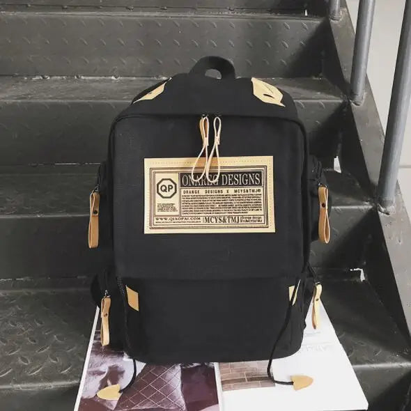 Canvas School Laptop Backpack for Teenage Girls
