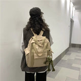Solid Large Capacity Women College Book Bag Travel Rucksack