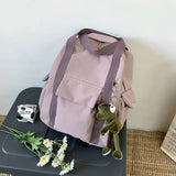 Solid Large Capacity Women College Book Bag Travel Rucksack