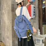 Solid Large Capacity Women College Book Bag Travel Rucksack