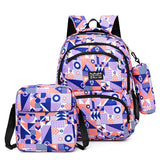 Teen Girls Boys School Backpack Set Large Capacity Geometry Printing Rucksack