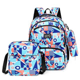 Teen Girls Boys School Backpack Set Large Capacity Geometry Printing Rucksack