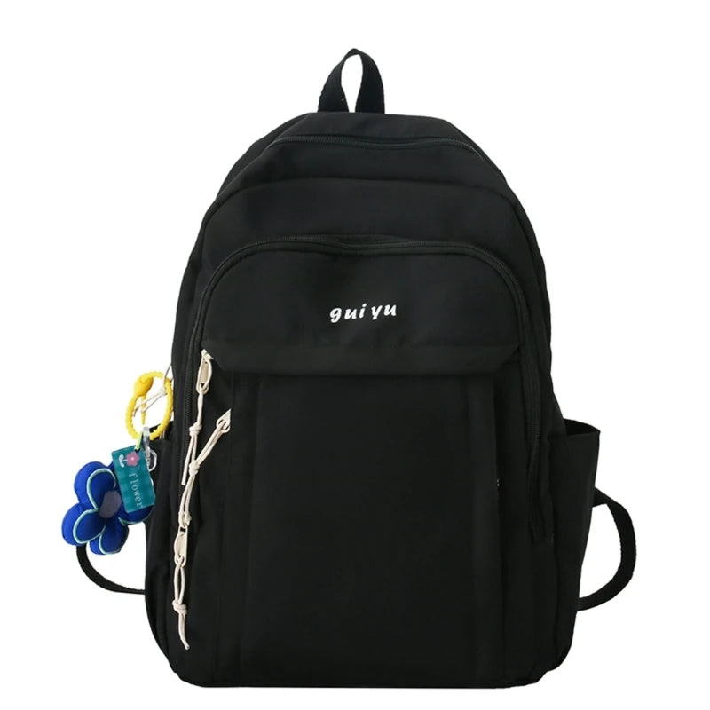 Nylon School Bookbag with Pendant for Teen College Large Capacity