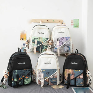 Nylon Backpack for Teen Girl College Large Capacity Schoolbag