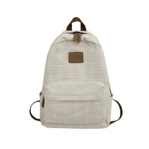 School Grid Pattern Canvas Girls Large Capacity Backpack
