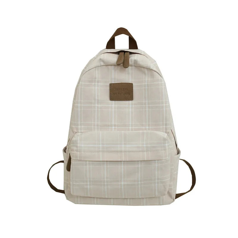 School Grid Pattern Canvas Girls Large Capacity Backpack