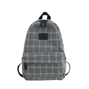 School Grid Pattern Canvas Girls Large Capacity Backpack