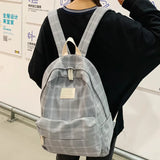 School Grid Pattern Canvas Girls Large Capacity Backpack