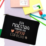 Rainbow Teacher Spanish Printed Pencil Case Travel Wash Pouch