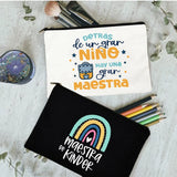 Rainbow Teacher Spanish Printed Pencil Case Travel Wash Pouch