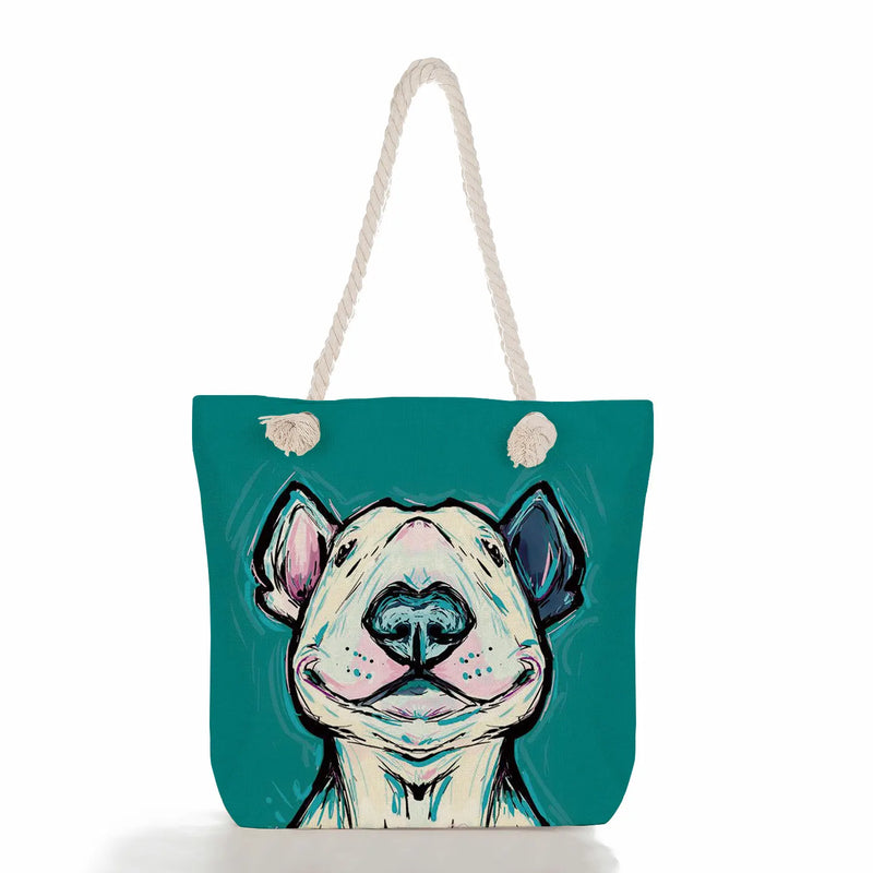 Bull Terrier Dog Print Shoulder Bag Funny Painting School Travel Tote