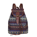 Canvas Ethnic Women's Backpack Drawstring Bucket Bag School Bag