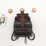 Canvas Ethnic Women's Backpack Drawstring Bucket Bag School Bag