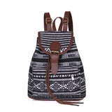 Canvas Ethnic Women's Backpack Drawstring Bucket Bag School Bag