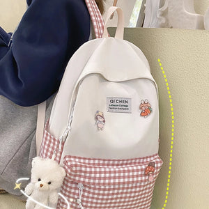Girl Junior School Backpack, Check Pattern, Ideal for 3-6 Pupils