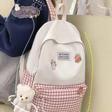 Girl Junior School Backpack, Check Pattern, Ideal for 3-6 Pupils