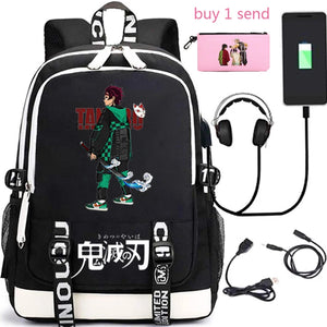 USB Charging School Bag for Girls Demon Slayer Backpack