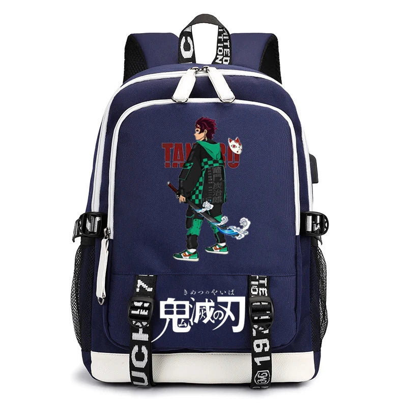 USB Charging School Bag for Girls Demon Slayer Backpack