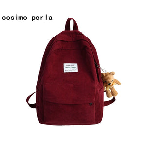 Corduroy Backpack for Women High School Students