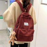 Corduroy Backpack for Women High School Students