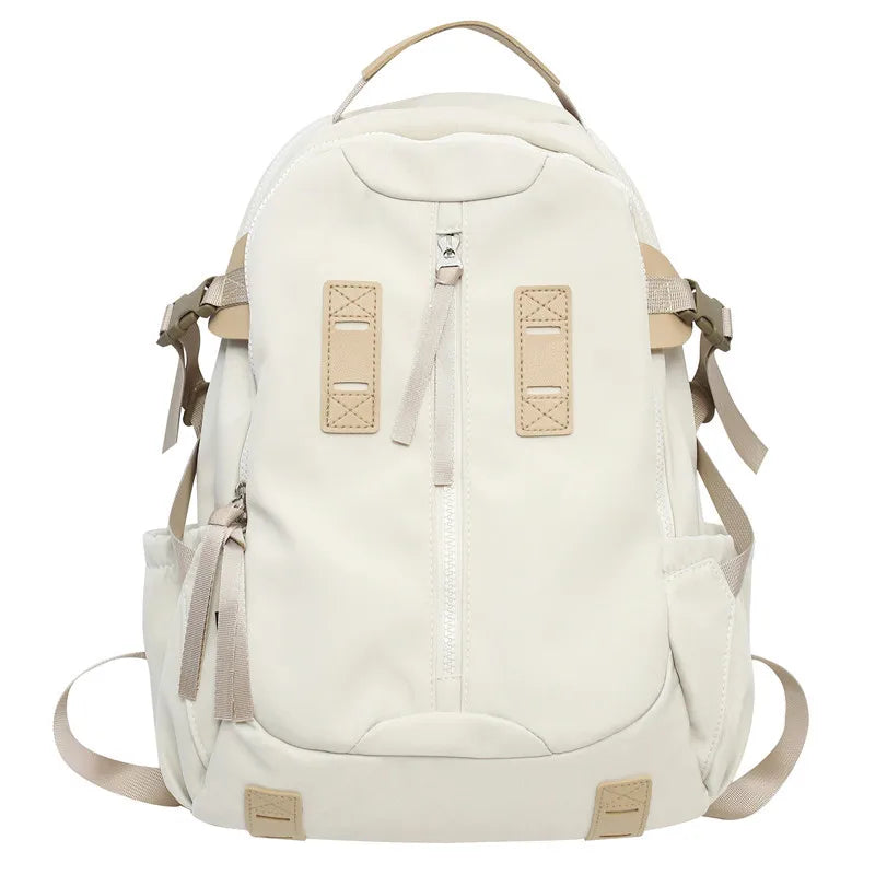 Girls Beige Schoolbag Nylon Travel Backpack Women