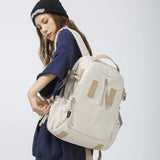 Girls Beige Schoolbag Nylon Travel Backpack Women