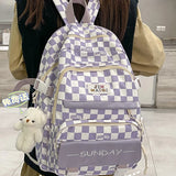 Girls Schoolbag Grid Design High Capacity Book Pack Backpack