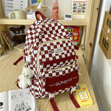 Girls Schoolbag Grid Design High Capacity Book Pack Backpack