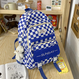 Girls Schoolbag High Appearance Level Large Capacity Grid Laptop Book Backpack