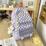 Girls Schoolbag Grid Design High Capacity Book Pack Backpack