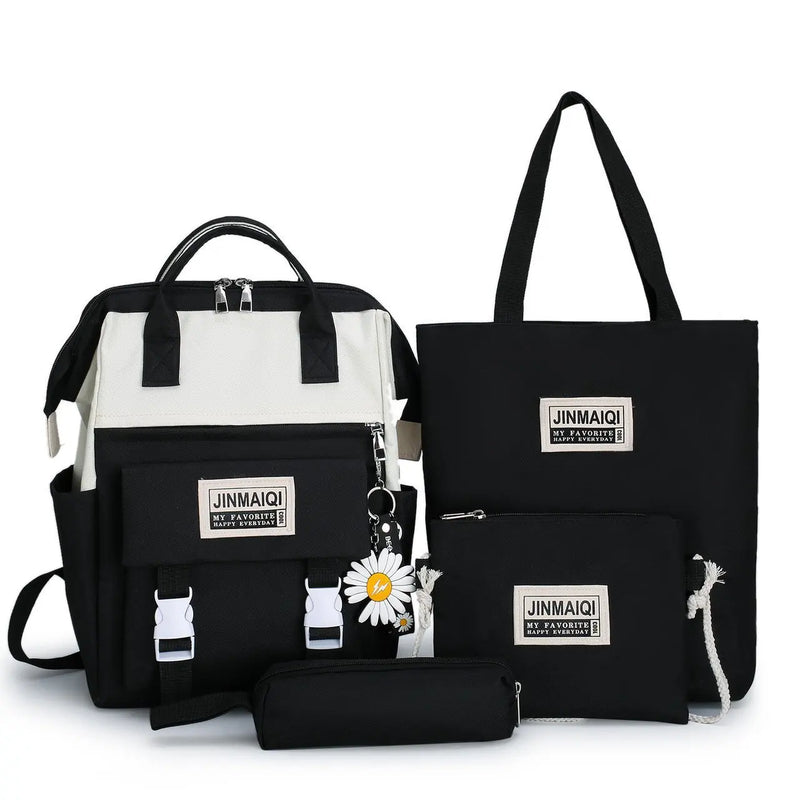 Canvas School Bags Travel Bagpack 4 Pcs Set for Girls