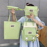 Canvas School Bags Travel Bagpack 4 Pcs Set for Girls