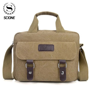 Scione Men's Canvas Briefcase Bag Retro Shoulder Multifunctional Messenger Bag