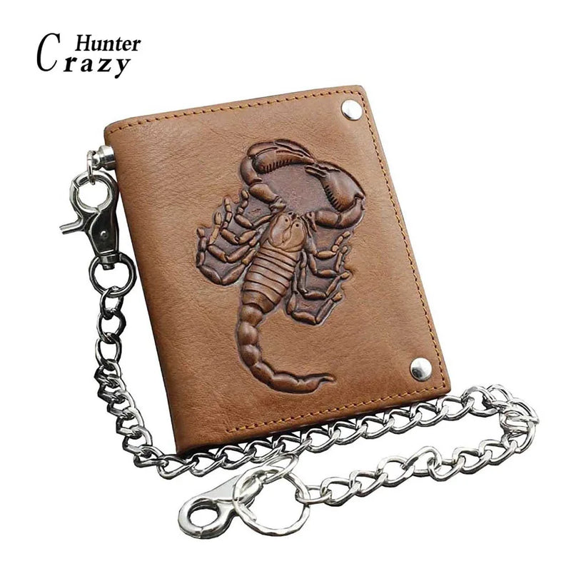 Scorpion Mens Biker Leather Wallet with Anti Theft Chains