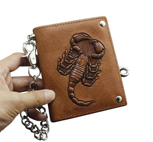 Scorpion Mens Biker Leather Wallet with Anti Theft Chains
