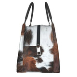 Highland Cow Cowhide Thermal Lunch Bag Insulated Animal Hide Leather Food Box