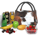 Highland Cow Cowhide Thermal Lunch Bag Insulated Animal Hide Leather Food Box