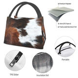 Highland Cow Cowhide Thermal Lunch Bag Insulated Animal Hide Leather Food Box