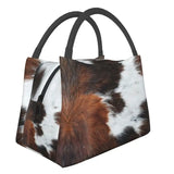 Highland Cow Cowhide Thermal Lunch Bag Insulated Animal Hide Leather Food Box