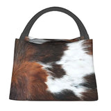 Highland Cow Cowhide Thermal Lunch Bag Insulated Animal Hide Leather Food Box