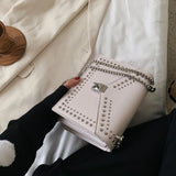Chain Rivet Crossbody Bag Women's Leather Shoulder Bag