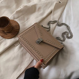 Chain Rivet Crossbody Bag Women's Leather Shoulder Bag