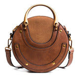 Round Crossbody Bag Women Handbag Rivet Shoulder Messenger Bag