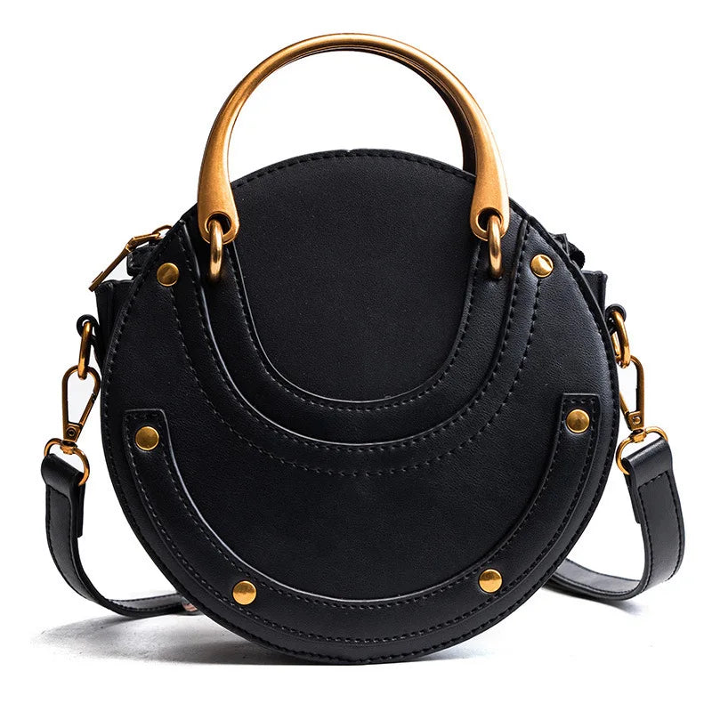 Round Crossbody Bag Women Handbag Rivet Shoulder Messenger Bag