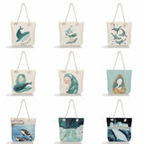 Whale Girl Printed Shoulder Bag Eco Tote High Capacity Beach Bags