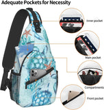 Sea Turtle Seamless Pattern Sling Bag, Animal Print Crossbody Shoulder Backpack