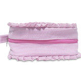 Seersucker Ruffle Cosmetic Bags Pink/Purple Striped Storage Make Up Bags