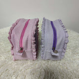 Seersucker Ruffle Cosmetic Bags Pink/Purple Striped Storage Make Up Bags